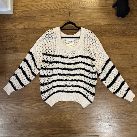 Evereve John + Jenn Cream and Black Stripe Sweater with Open Weave - Picture 4 of 6